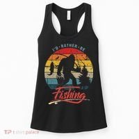 Funny Bigfoot Sasquatch Id Rather Be Fishing Women's Tank Top thumb 0