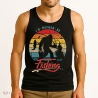 Funny Bigfoot Sasquatch Id Rather Be Fishing Tank Top thumb 3
