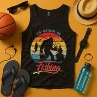 Funny Bigfoot Sasquatch Id Rather Be Fishing Tank Top thumb 4