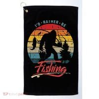 Funny Bigfoot Sasquatch Id Rather Be Fishing Golf Towel thumb 0