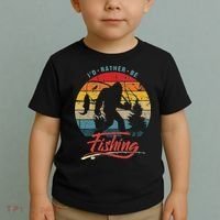 Funny Bigfoot Sasquatch Id Rather Be Fishing Toddler T-Shirt thumb 2