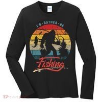 Funny Bigfoot Sasquatch Id Rather Be Fishing Women's Long Sleeve Shirt thumb 0