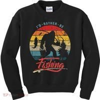 Funny Bigfoot Sasquatch Id Rather Be Fishing Kids Sweatshirt thumb 0