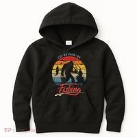 Funny Bigfoot Sasquatch Id Rather Be Fishing Kids Hoodie thumb 0