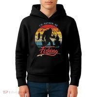 Funny Bigfoot Sasquatch Id Rather Be Fishing Kids Hoodie thumb 4
