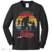 Funny Bigfoot Sasquatch Id Rather Be Fishing Kids Long Sleeve Shirt thumb 0