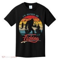 Funny Bigfoot Sasquatch Id Rather Be Fishing Kids T-Shirt thumb 0