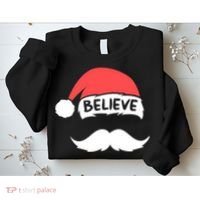 Funny Believe Santa Hat White Mustache Kids Family Christmas Sweatshirt thumb 2