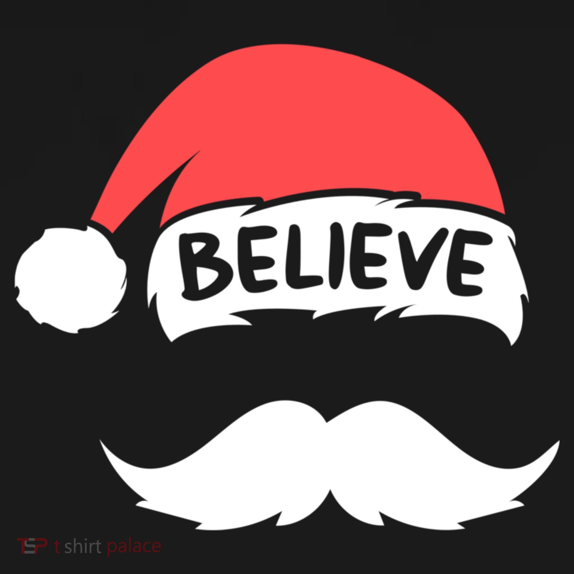 Funny Believe Santa Hat White Mustache Kids Family Christmas Sweatshirt