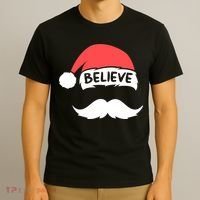 Funny Believe Santa Hat White Mustache Kids Family Christmas T-Shirt thumb 3