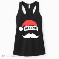 Funny Believe Santa Hat White Mustache Kids Family Christmas Women's Tank Top thumb 0