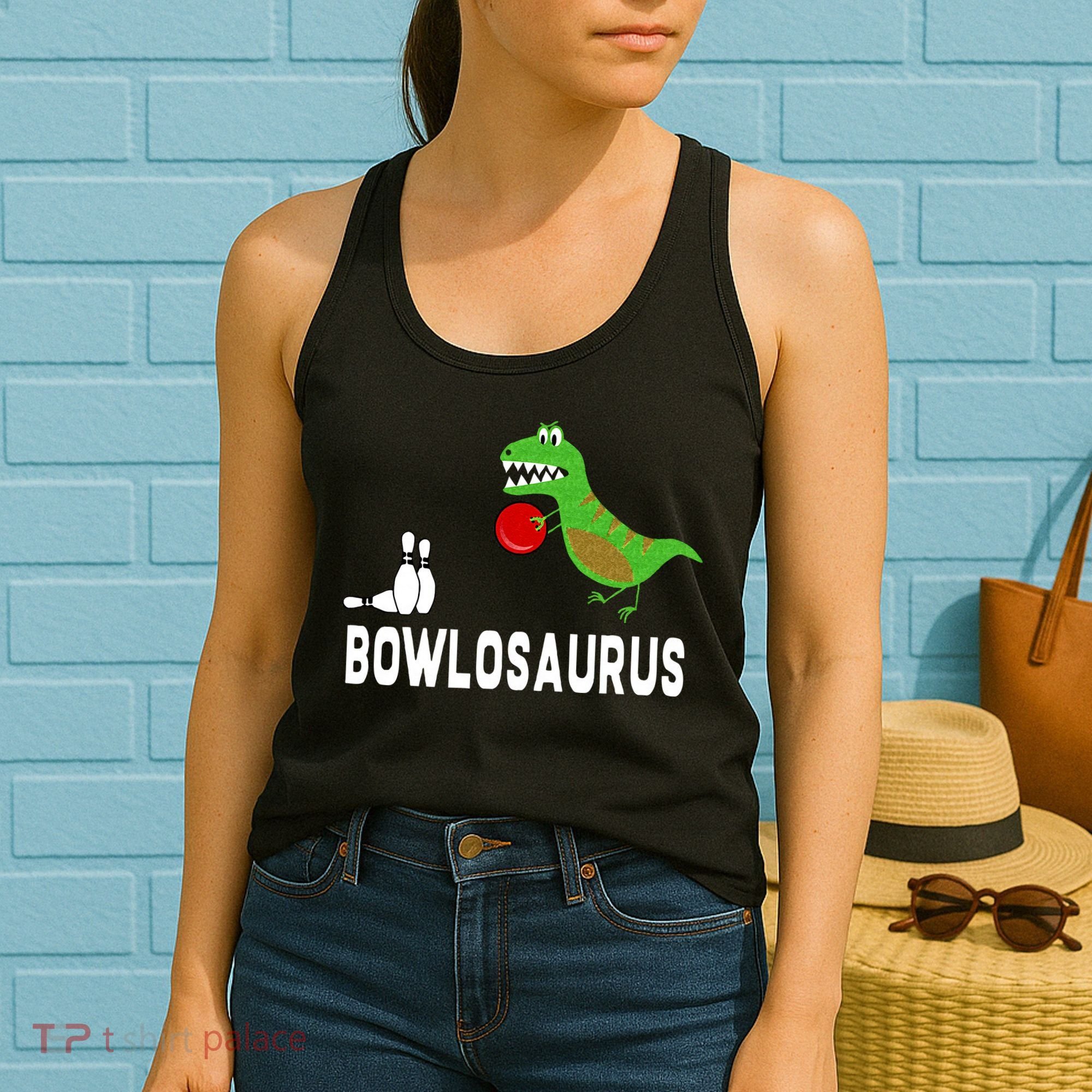 Funny Bowling S Dinosaur Bowler Dino Gift Idea Women's Tank Top