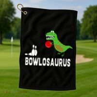 Funny Bowling S Dinosaur Bowler Dino Gift Idea Golf Towel thumb 1