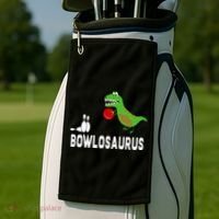 Funny Bowling S Dinosaur Bowler Dino Gift Idea Golf Towel thumb 2