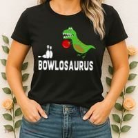 Funny Bowling S Dinosaur Bowler Dino Gift Idea Women's T-Shirt thumb 2