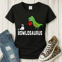 Funny Bowling S Dinosaur Bowler Dino Gift Idea Women's T-Shirt thumb 3