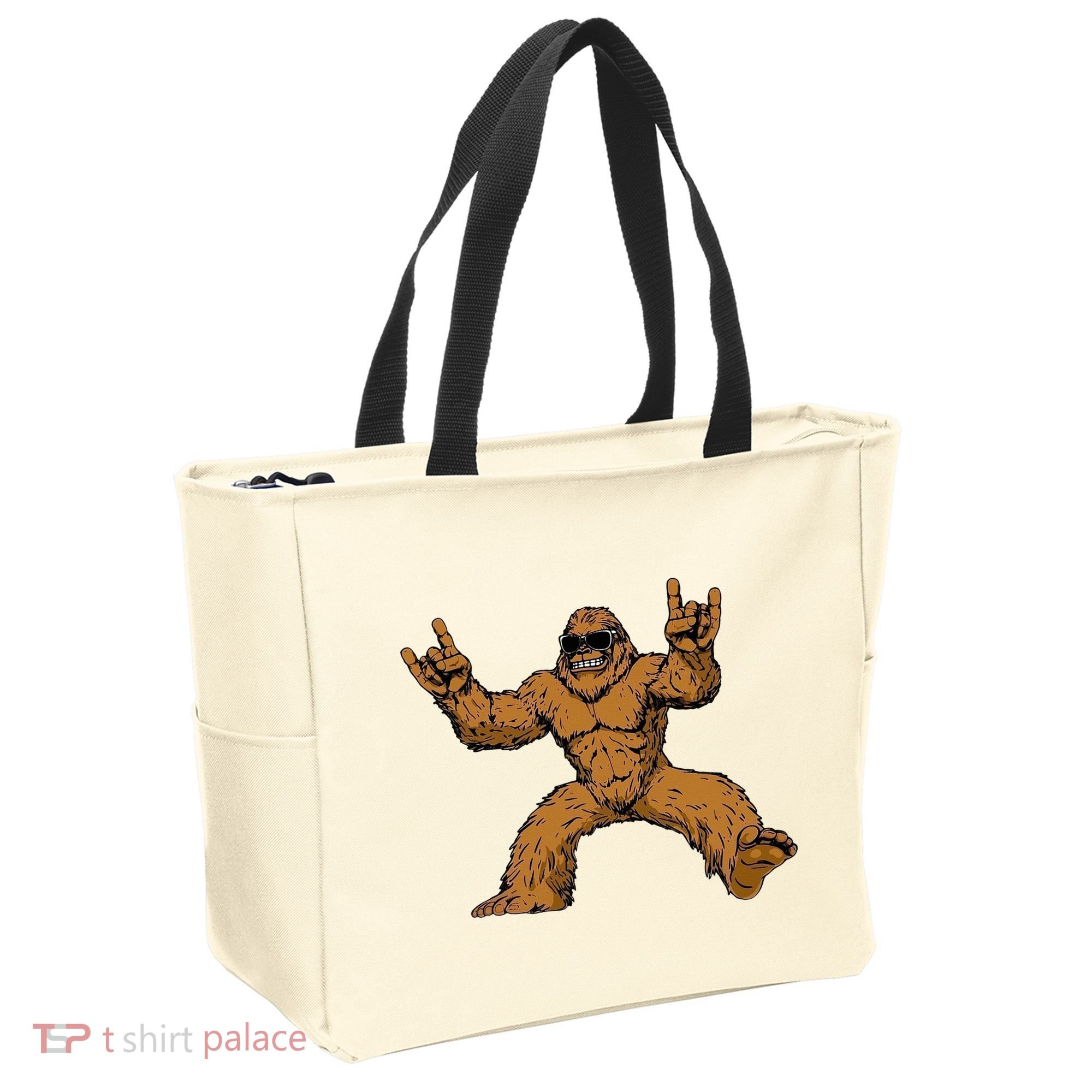 Funny Bigfoot Sasquatch Graphic Rock On Tote Bag