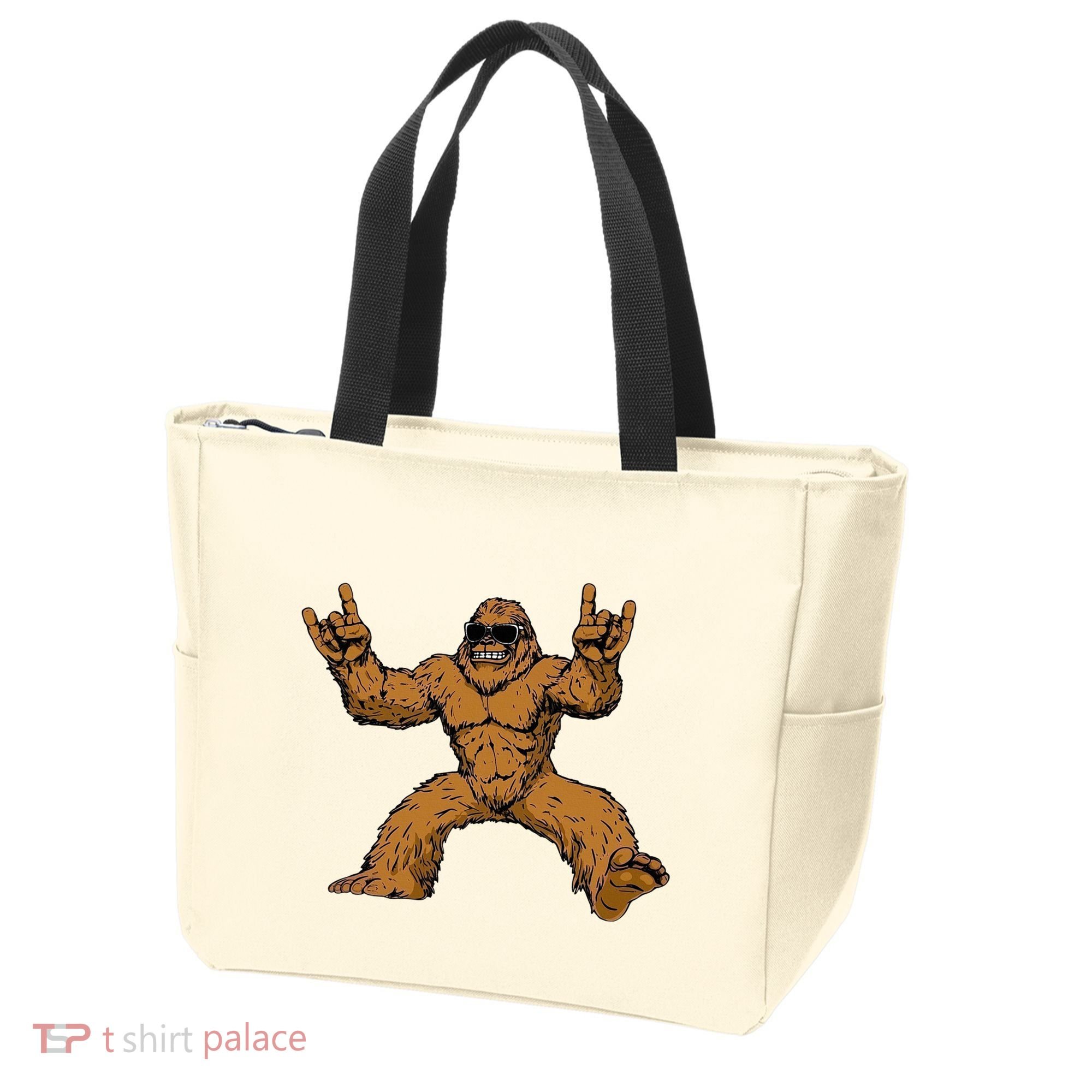 Funny Bigfoot Sasquatch Graphic Rock On Tote Bag