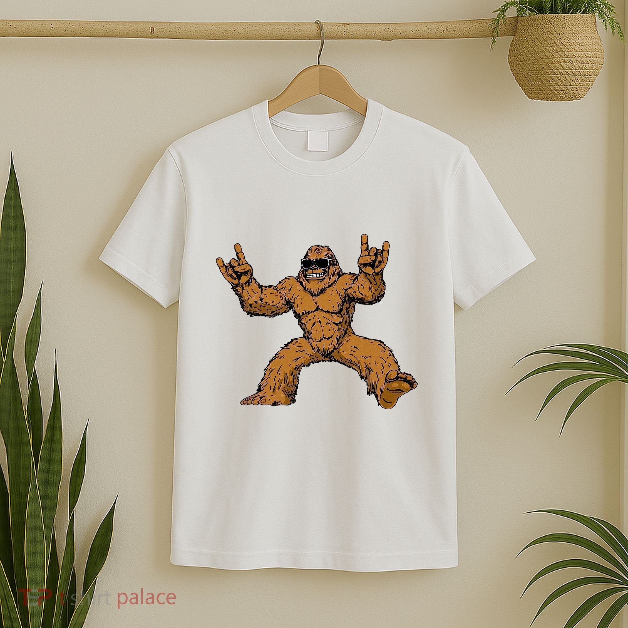 Funny Bigfoot Sasquatch Graphic Rock On T-Shirt