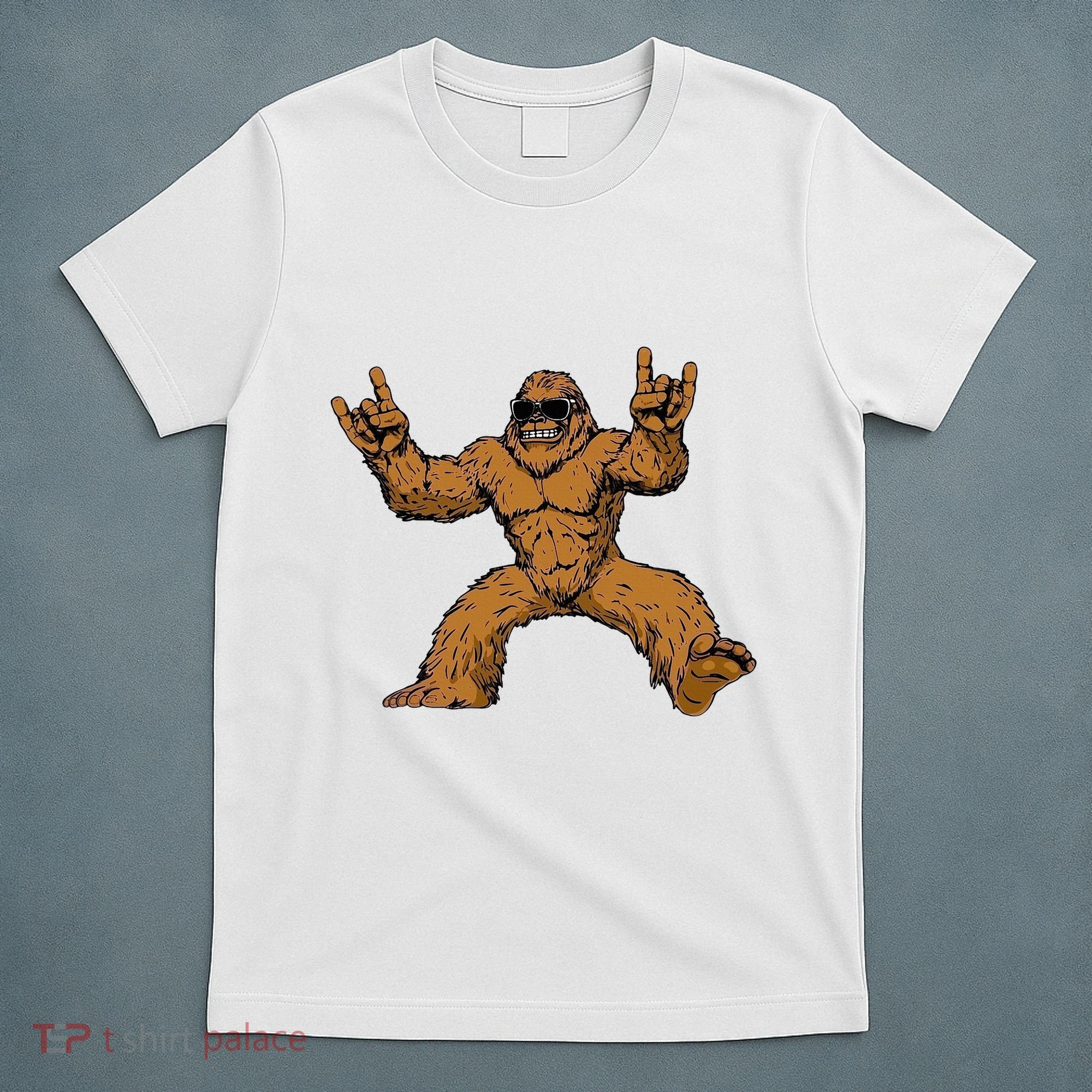 Funny Bigfoot Sasquatch Graphic Rock On T-Shirt