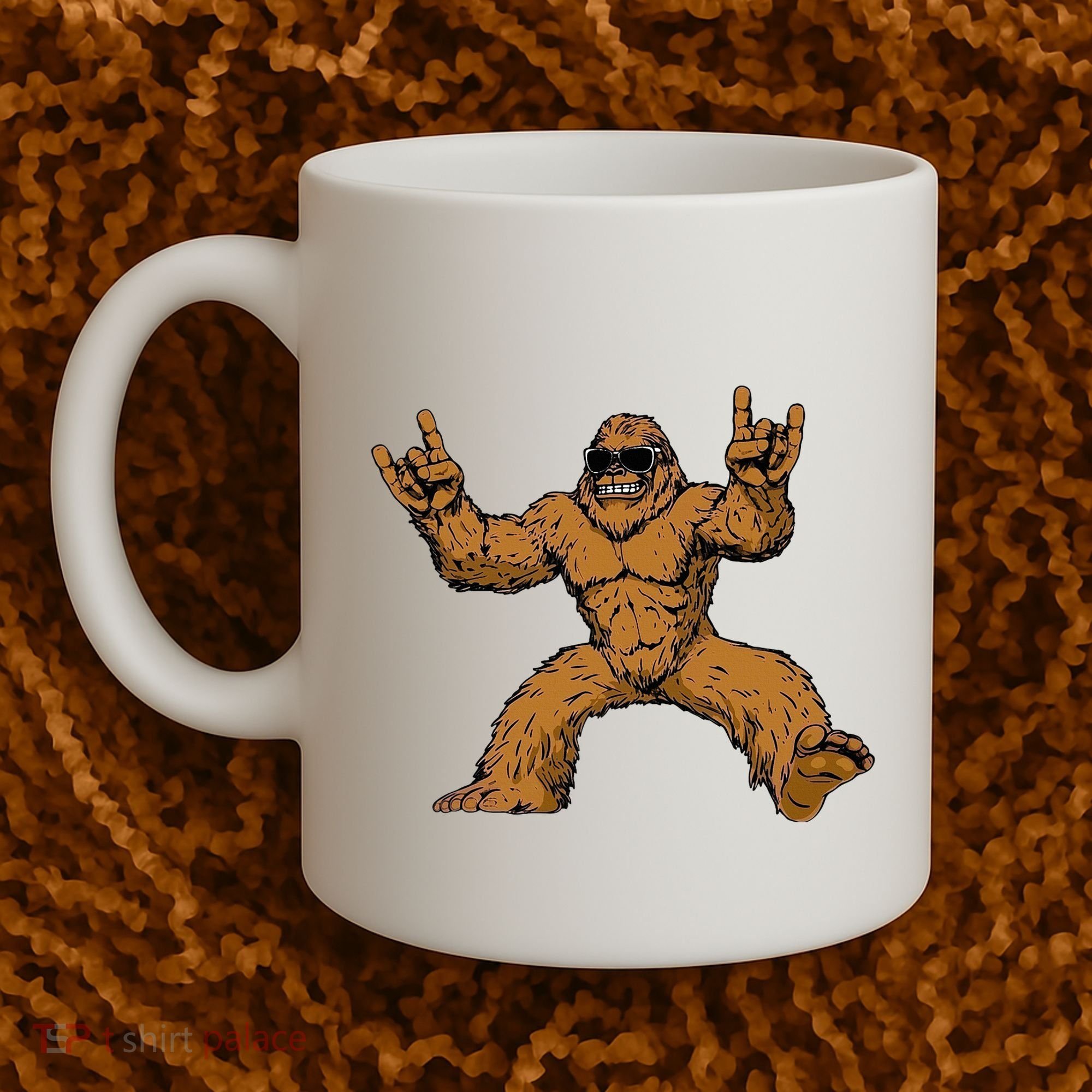 Funny Bigfoot Sasquatch Graphic Rock On Coffee Mug