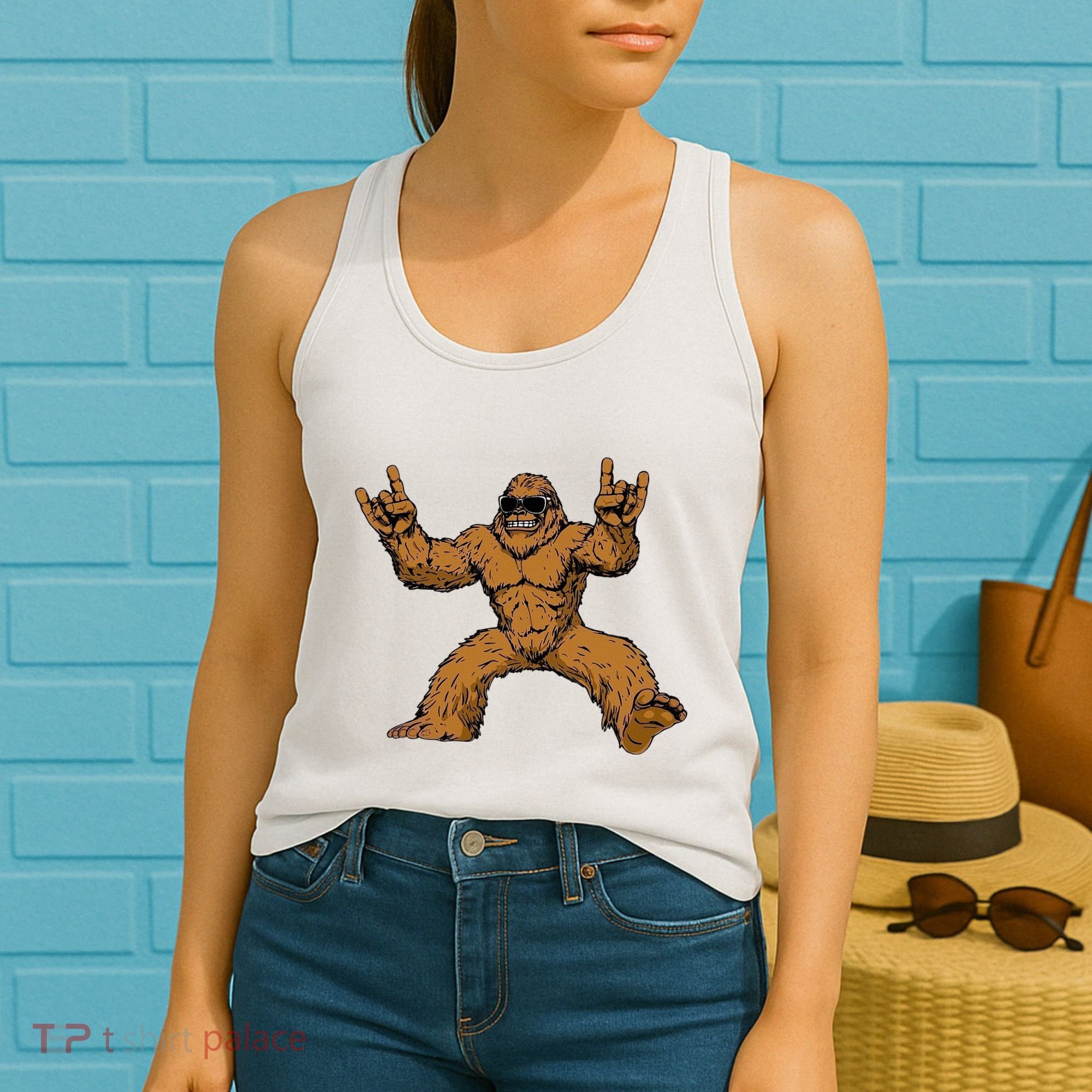 Funny Bigfoot Sasquatch Graphic Rock On Women's Tank Top