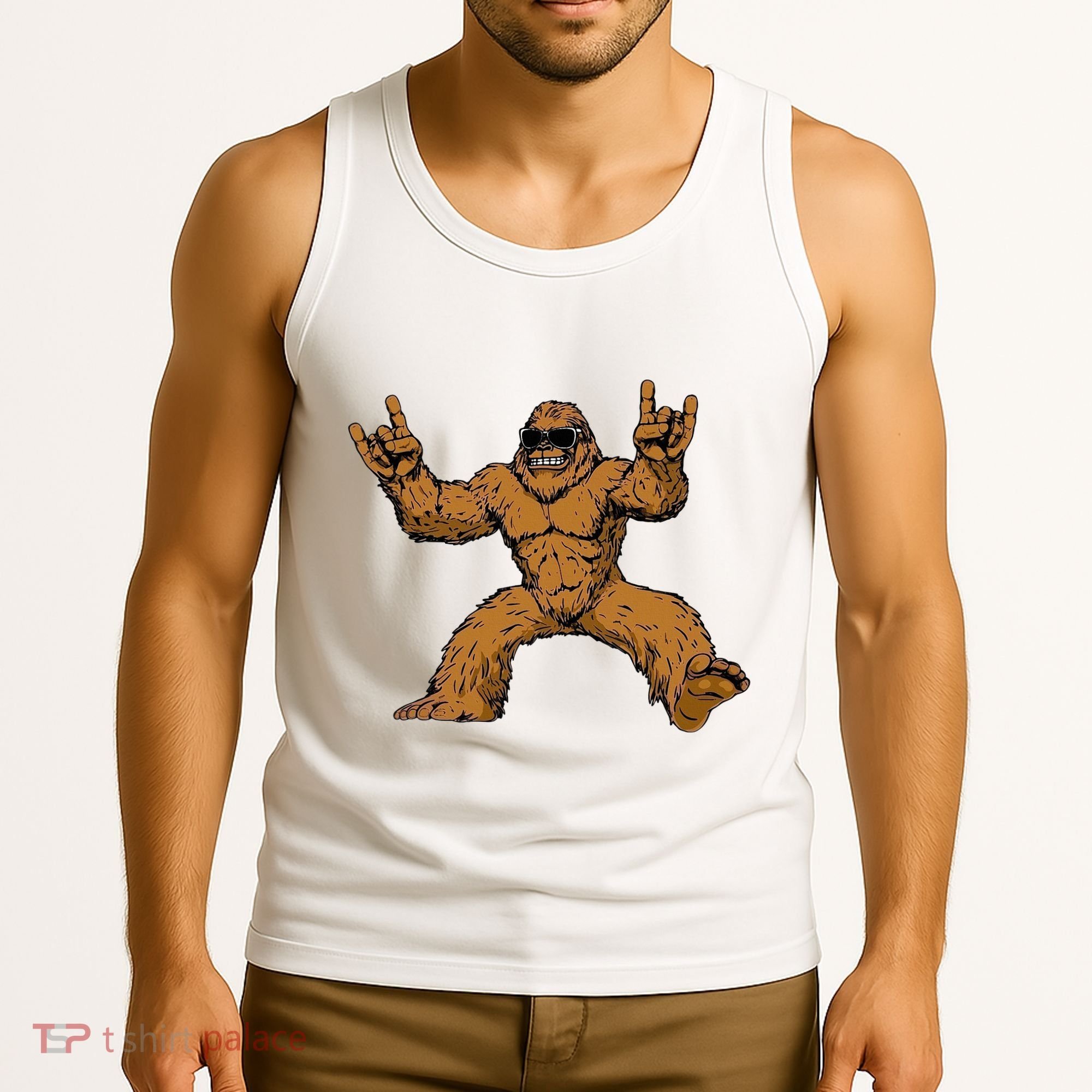 Funny Bigfoot Sasquatch Graphic Rock On Tank Top
