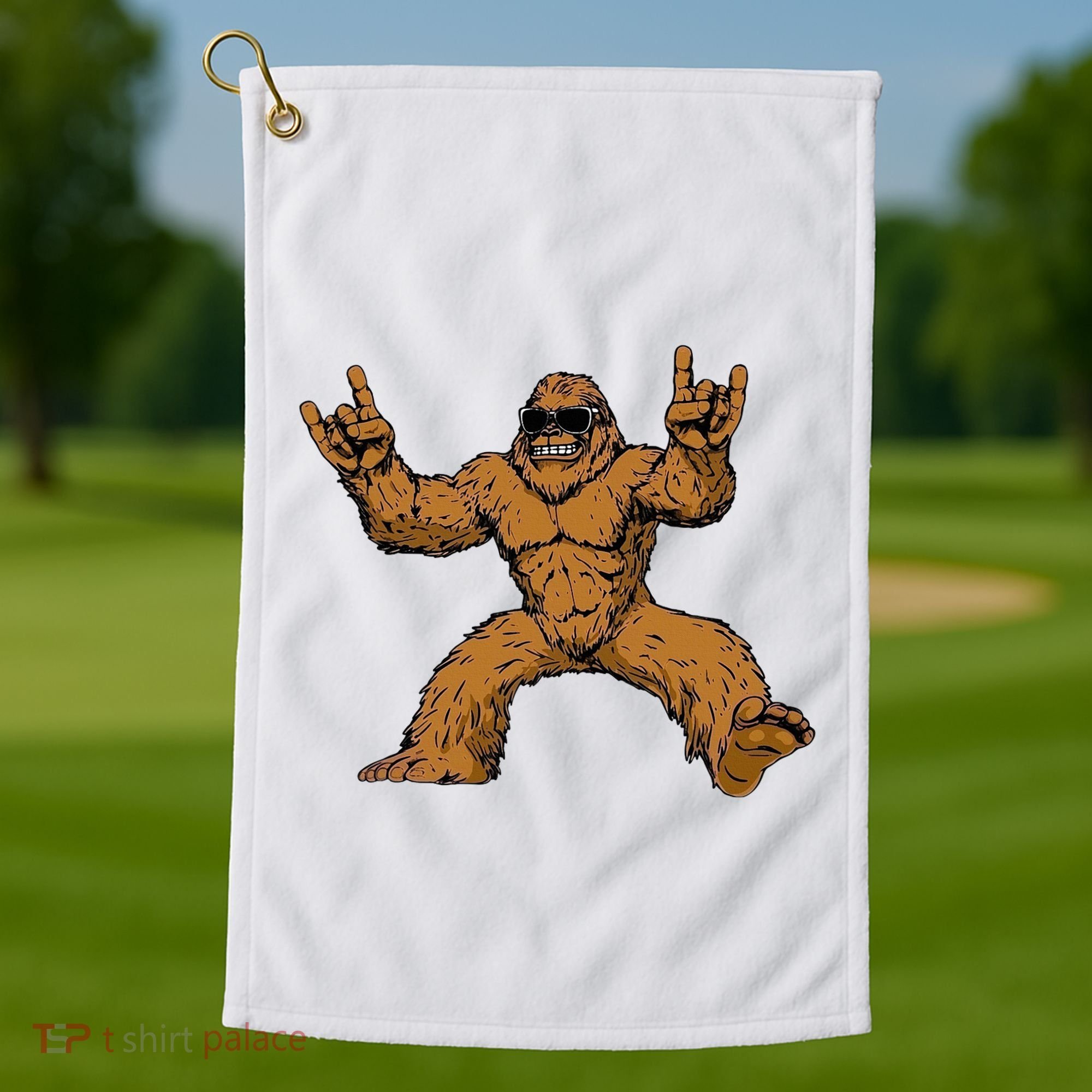 Funny Bigfoot Sasquatch Graphic Rock On Golf Towel