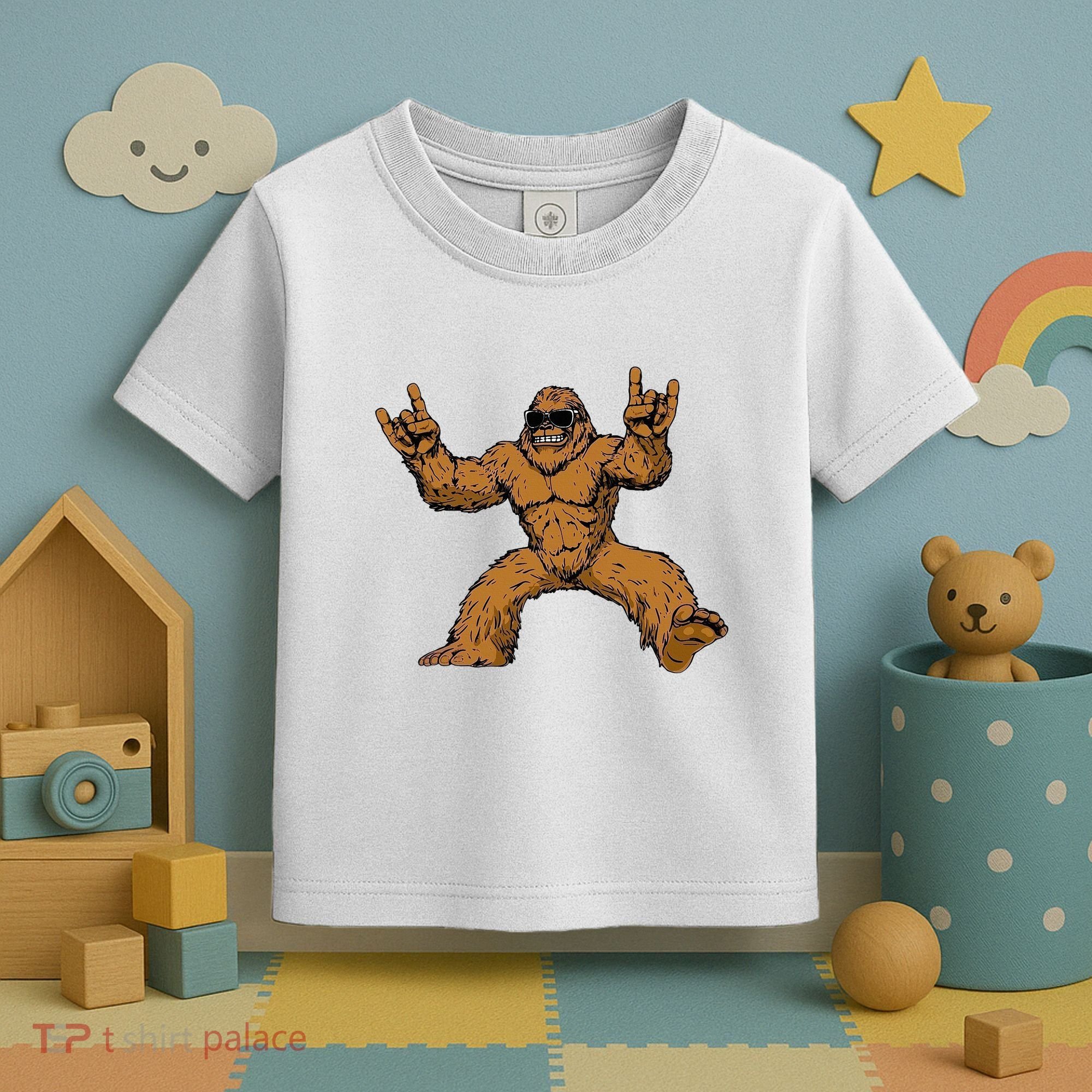 Funny Bigfoot Sasquatch Graphic Rock On Toddler T-Shirt