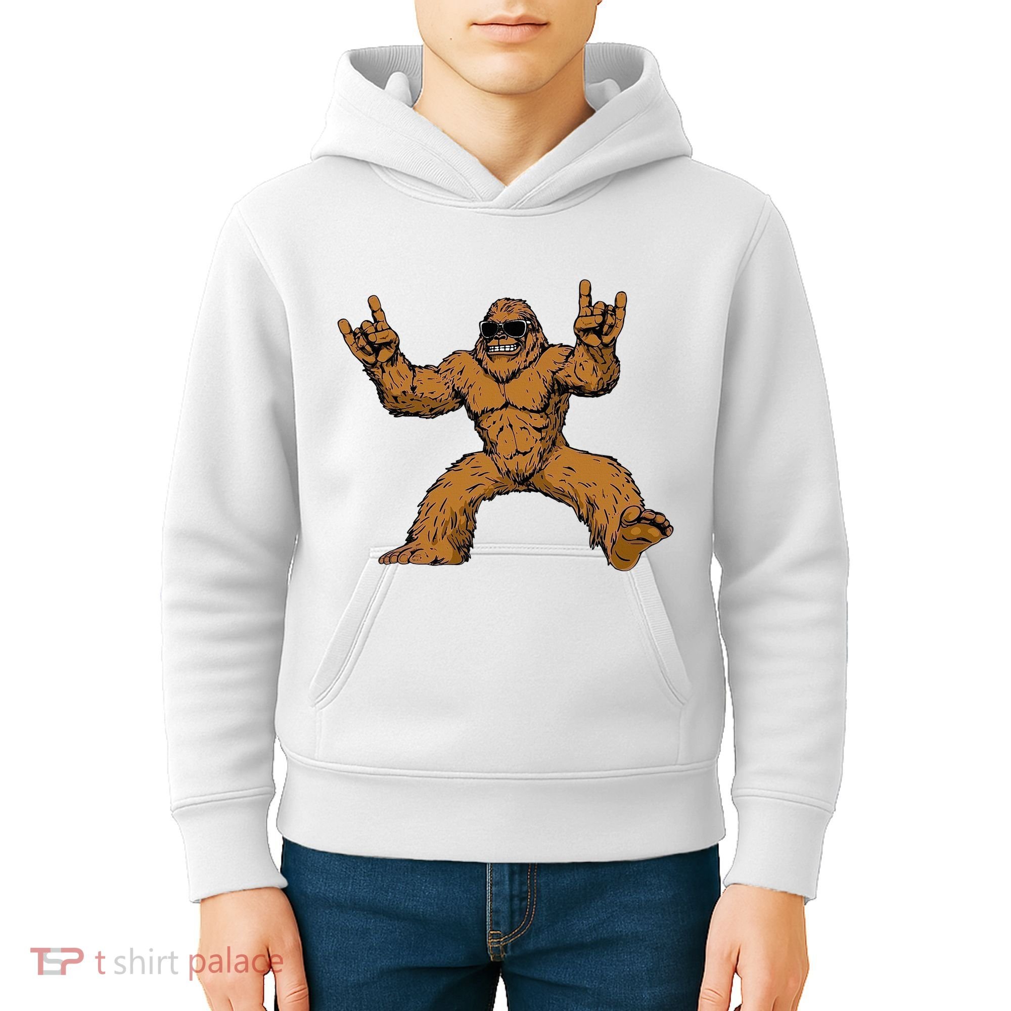 Funny Bigfoot Sasquatch Graphic Rock On Kids Hoodie