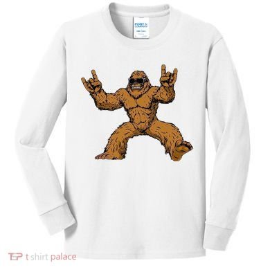 Funny Bigfoot Sasquatch Graphic Rock On Kids Long Sleeve Shirt