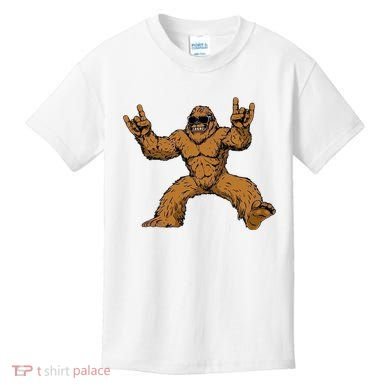 Funny Bigfoot Sasquatch Graphic Rock On Kids T-Shirt