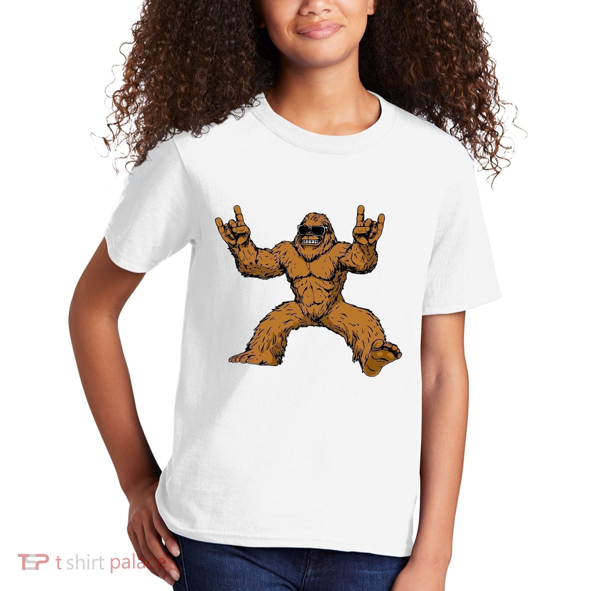 Funny Bigfoot Sasquatch Graphic Rock On Kids T-Shirt