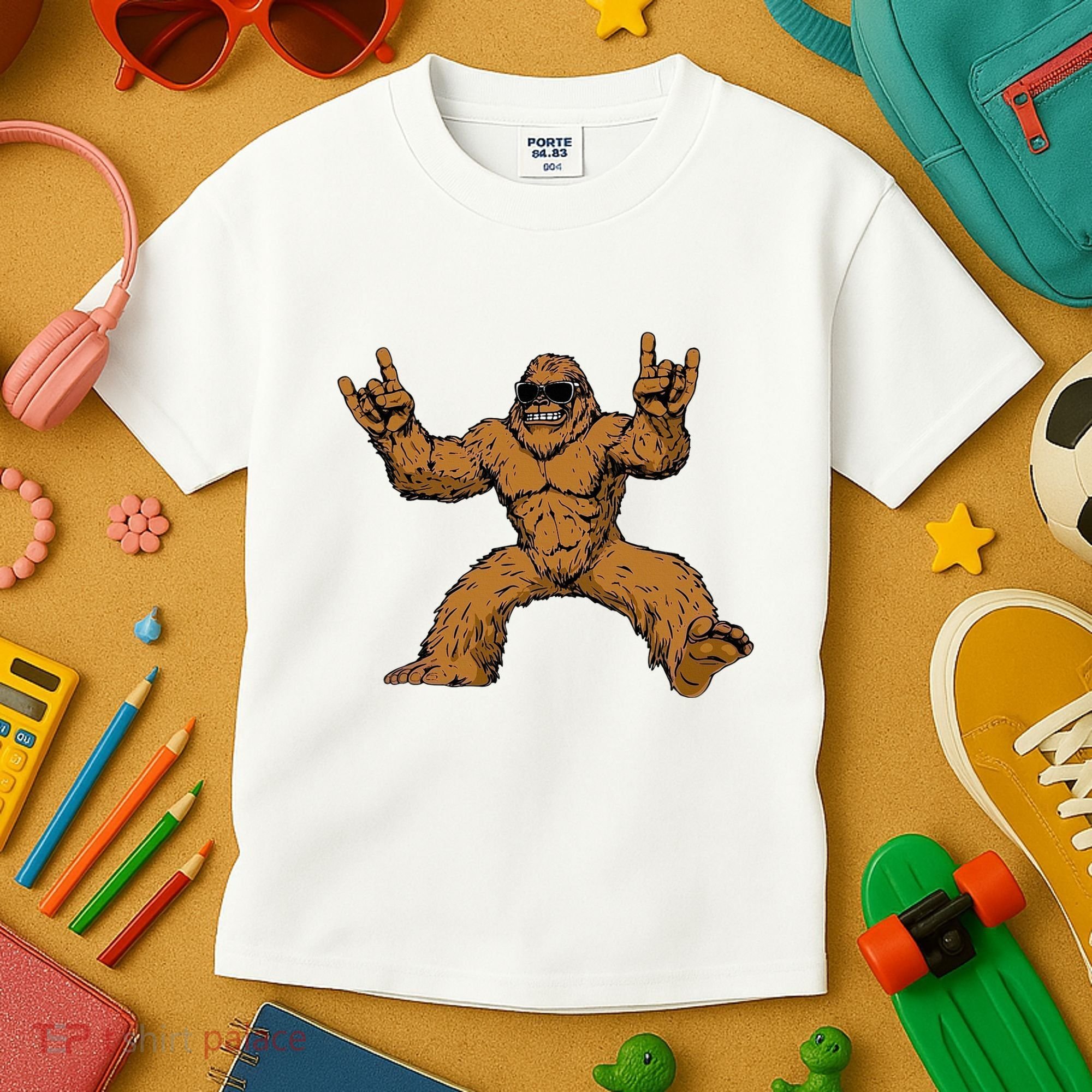 Funny Bigfoot Sasquatch Graphic Rock On Kids T-Shirt