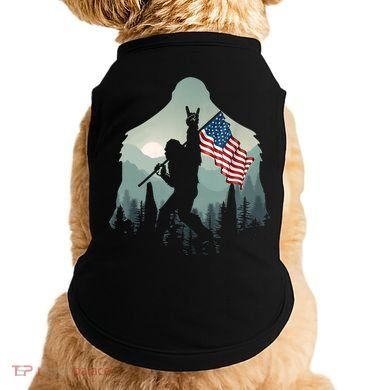 Funny Bigfoot Sasquatch Rock And Roll American Flags Tee Doggie Tank