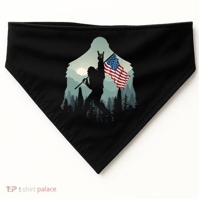 Funny Bigfoot Sasquatch Rock And Roll American Flags Tee USA-Made Doggie Bandana