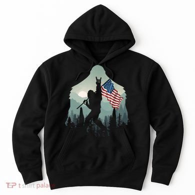 Funny Bigfoot Sasquatch Rock And Roll American Flags Tee Hoodie