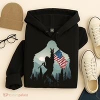Funny Bigfoot Sasquatch Rock And Roll American Flags Tee Hoodie thumb 4