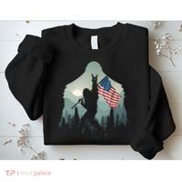 Funny Bigfoot Sasquatch Rock And Roll American Flags Tee Sweatshirt thumb 2