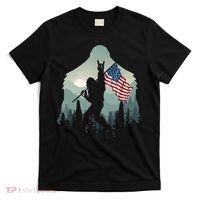 Funny Bigfoot Sasquatch Rock And Roll American Flags Tee T-Shirt thumb 0