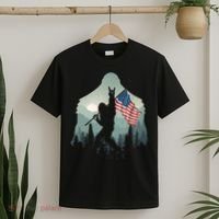 Funny Bigfoot Sasquatch Rock And Roll American Flags Tee T-Shirt thumb 2
