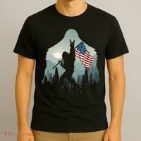 Funny Bigfoot Sasquatch Rock And Roll American Flags Tee T-Shirt thumb 3