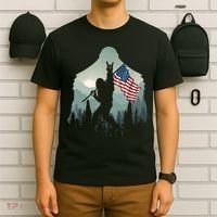 Funny Bigfoot Sasquatch Rock And Roll American Flags Tee T-Shirt thumb 6
