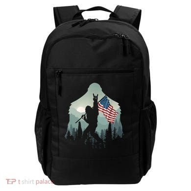 Funny Bigfoot Sasquatch Rock And Roll American Flags Tee Backpack