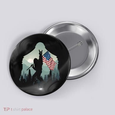 Funny Bigfoot Sasquatch Rock And Roll American Flags Tee Button