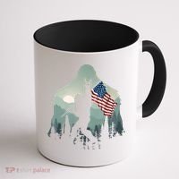 Funny Bigfoot Sasquatch Rock And Roll American Flags Tee Coffee Mug thumb 1