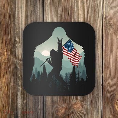 Funny Bigfoot Sasquatch Rock And Roll American Flags Tee Coaster