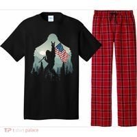 Funny Bigfoot Sasquatch Rock And Roll American Flags Tee Pajama Set thumb 0