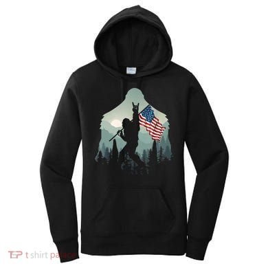 Funny Bigfoot Sasquatch Rock And Roll American Flags Tee Women's Hoodie