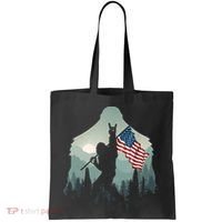 Funny Bigfoot Sasquatch Rock And Roll American Flags Tee Tote Bag thumb 0